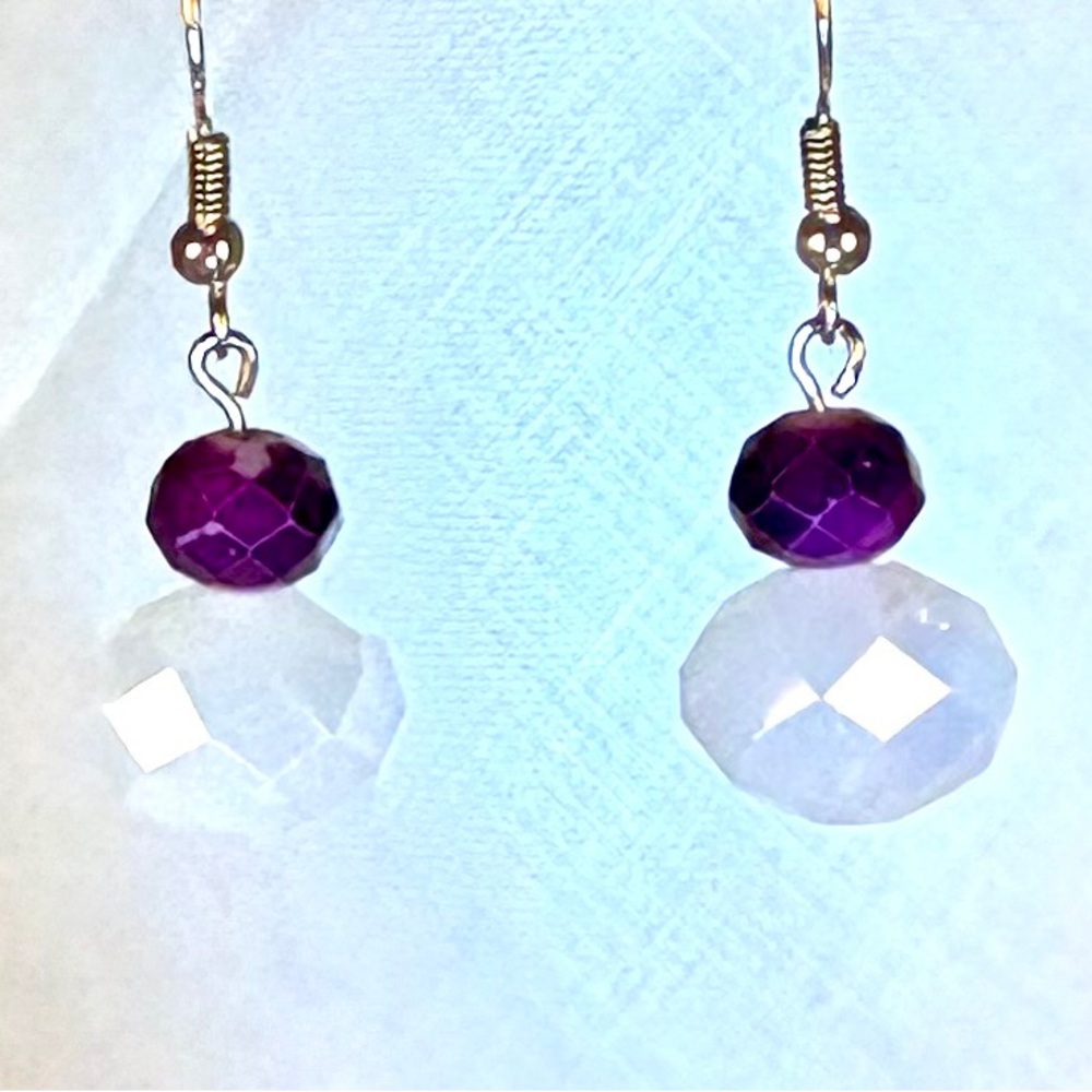 Earrings Pierced Handcrafted Unique Design Women Faceted White/Purple GlassBeads